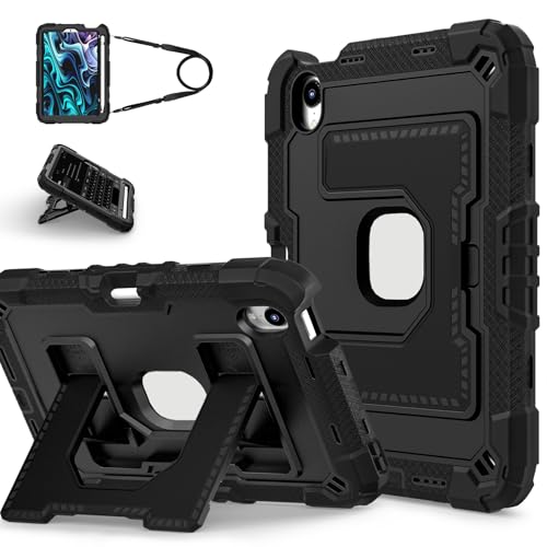 FONREST Robuste Schutzhülle kompatibel mit iPad Mini (A17 Pro 7. Generation) 21,1 cm (8,3 Zoll) 2024/Mini 6, Hülle mit Stifthalter, breiter Ständer, strapazierfähig, stoßfest, Schultergurt, A2993/5 von FONREST