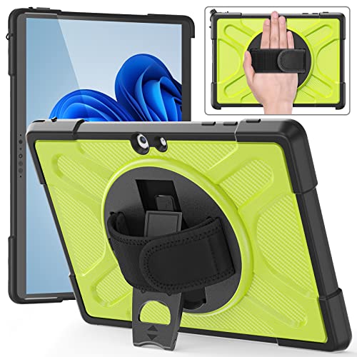 FONREST Schutzhülle für Microsoft-Surface-Go-3/Go-2/Go mit drehbarem Ständer, 26,7 cm (10,5 Zoll) tragbarer, stoßfester Hybrid-Abdeckung mit Handschlaufe, Unterstützungstyp-Abdeckung (Gelbgrün) von FONREST