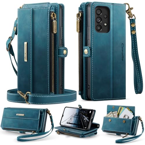 FONREST Schutzhülle für Samsung Galaxy A53 5G, Magnetklappe, PU-Leder, Brieftaschen-Hülle mit Ständer, 9 RFID-blockierende Kartenfächer, Reißverschlusstasche, Schlüsselband, Handgelenkschlaufe, Blau FONREST Schutzhülle für Samsung Galaxy A53 5G, Magnetklappe, PU-Leder, Brieftaschen-Hülle mit Ständer, 9 RFID-blockierende Kartenfächer, Reißverschlusstasche, Schlüsselband, Handgelenkschlaufe, Blau von FONREST