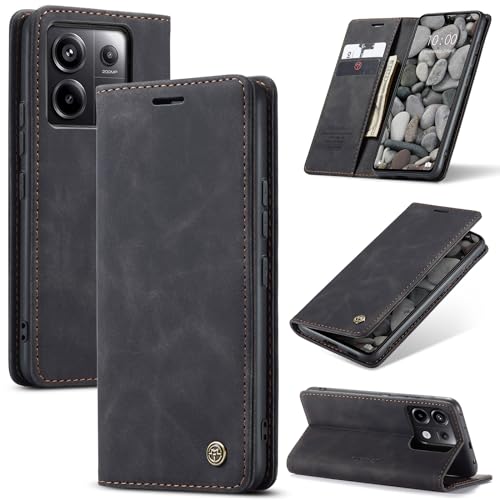 FONREST Schutzhülle für Xiaomi Redmi Note 13 Pro 5G/Poco X6 5G, Wildleder-PU-Leder, Brieftaschenformat, ultradünn, stoßfest, matt, mit Ständer, 2 Kartenfächern, 1 Geldfach, Magnetverschluss (schwarz) von FONREST