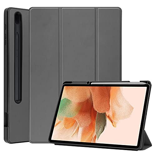 FONREST dreifach gefaltet Hülle für Samsung-Galaxy-Tab-S7-FE/S8 Plus/S7 Plus 12.4'' mit S Pen Halter&Ständer, PU Leder+TPU Ganzkörper Schutz Tablet Magnetisch Flip Fall [Auto Sleep/Wake] (Grau) von FONREST