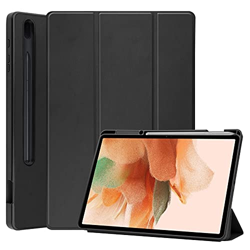 FONREST dreifach gefaltet Hülle für Samsung-Galaxy-Tab-S7-FE/S8 Plus/S7 Plus 12.4'' mit S Pen Halter&Ständer, PU Leder+TPU Ganzkörper Schutz Tablet Magnetisch Flip Fall [Auto Sleep/Wake] (Schwarz) von FONREST