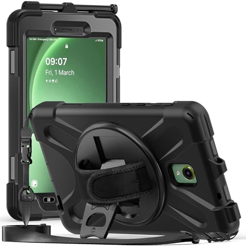 FONREST Robuste Schutzhülle für Samsung Galaxy Tab Active5 5G 20,3 cm (8 Zoll) (SM-X300/X306B 2024)/Active 3 T570/T575, mit 360° drehbarem Ständer, strapazierfähig, stoßfest, mit Hand-/Schultergurt, von FONREST