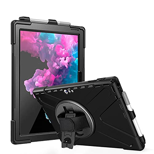 Fonrest Schutzhülle für Microsoft Surface Pro 7 Plus (2021)/Pro 7/Pro 6/Pro 5/Pro 4/Pro LTE mit Stifthalter, stoßfeste Hybrid-Schale mit drehbarem Handgriff, Schultergurt (schwarz) von FONREST
