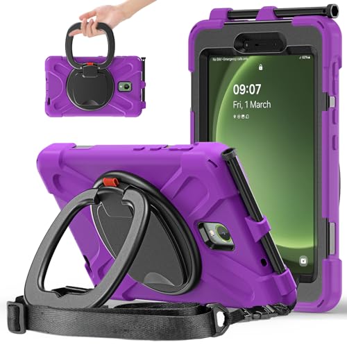 Robuste Schutzhülle für Galaxy Tab Active5 5G 8'' SM-X300/X306B/Active3 T570/T575, Robuste Fall mit 360° drehbarem Ringgriff/Ständer, Stoßsicher Cover mit Schultergurt S-Stifthalter (Violett) von FONREST