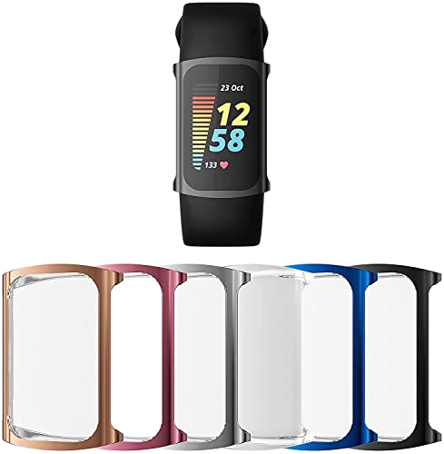 Schutzhülle für Fitbit Charge 5, mit Displayschutzfolie, weiches TPU, schmale Passform, ultradünn, transparent, kratzfest, Komplettschutz (6 Pack) von FONREST