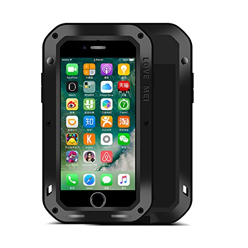 iPhone 7 Hülle : Fonrest Love mei Leistungsstarke Aluminium Metal Armor Gorilla-Glas Stoß- schnee- schmutzfester Abdeckung für iPhone 7 (iPhone 7, Schwarz) von FONREST