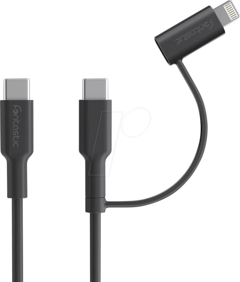 FONTASTIC 264801 - 2in1 Daten & Ladekabel Type-C > Typ-C +8-PIN Lightning, 1 m, sch von FONTASTIC