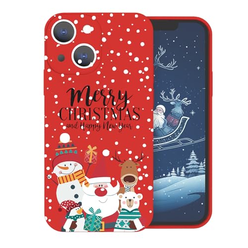 FOQENCCI Weihnachten Hülle für iPhone 13 mit niedlichem Schneemann Schneeflocke Rentier Weihnachtsmann Muster entworfen Rot Weich TPU Stoßfest Bumper Schutzhülle Happy New Year Phone Cover von FOQENCCI