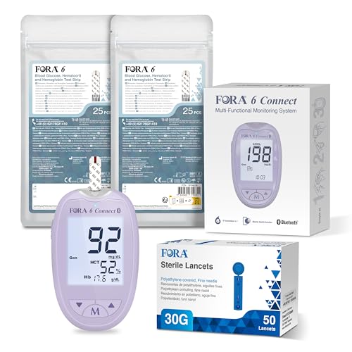 FORA 6 Connect | Schwangerschaftsdiabetes set | Blutzuckermessgerät |Typ1 Typ2 | Bluetooth E-Tagebuch | Hämoglobin, Hämatokrit von FORA