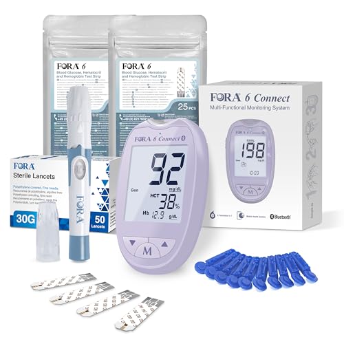 FORA 6 Connect | Schwangerschaftsdiabetes set | Blutzuckermessgerät |Typ1 Typ2 | Bluetooth E-Tagebuch | Hämoglobin, Hämatokrit von FORA