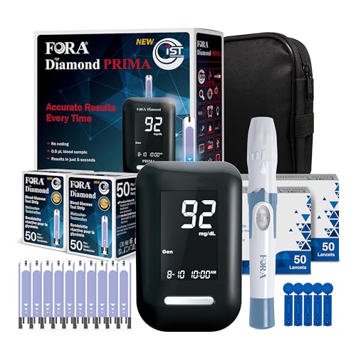 FORA Diamond DM10a Blutzucker Test Set – mit Blutzuckermessgerät, 100 Teststreifen, 100 Lanzetten & Etui – einfach & präzise für zuhause von FORA