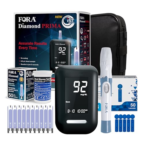 FORA Diamond DM10a - Diabetes starter set, Blutzuckermessgerät (mg/dl) mit 60 Blutzuckerteststreifen, und 60 Lanzetten von FORA