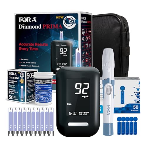 FORA Diamond DM10a Blutzucker Test Set – mit Blutzuckermessgerät, 50 Teststreifen, 50 Lanzetten & Etui – einfach & präzise für zuhause von FORA