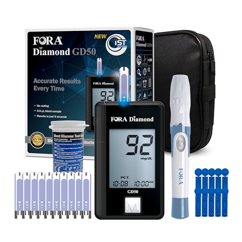 FORA Diamond GD50a Blutzuckermessgerät (mg/dl) mit 10 Blutzuckerteststreifen, und 10 Lanzetten für Diabetes zur Blutzucker-Selbstkontrolle von FORA