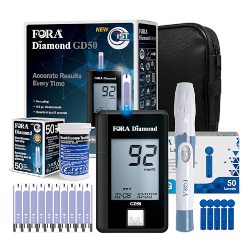 FORA Diamond GD50a Blutzuckermessgerät (mg/dl) mit 60 Blutzuckerteststreifen, und 60 Lanzetten für Diabetes zur Blutzucker-Selbstkontrolle von FORA