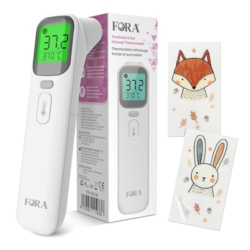 FORA Fieberthermometer Baby & Digital - Multi-Funktionsthermometer für Ohr und Stirn mit Farbcode-Fieberanzeige, Lautlosmodus, Speicherfunktion – Hygienisch & Kompakt für junge Mütter von FORA