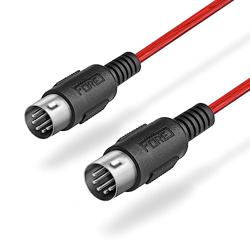 FORE 3m 1-Pack 5-Pin DIN to 5-Pin DIN MIDI Cable DJ Sets/Electric Drum/Keyboard/Electric Piano Colour Red von FORE