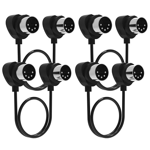 FORE 4-Stück 60cm 90-Grad-MIDI-Kabel mit ultrakleinen Steckern für engen Raum, 5-poliges Din-MIDI-Kabel Kompatibel mit MIDI-Tastatur/Schnittstelle/Synthesizer/Gitarre Multi-Effekte/Ideal für Studio von FORE