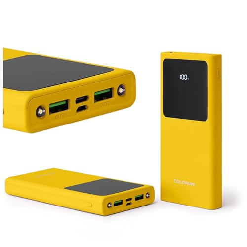 FOREVER Colorum Power Bank 10000mAh Gelb - Tragbarer Externer Handy-Akku mit USB-C oder microUSB - Powerbank mit Display LED - Gleichzeitiges Laden von Zwei Geräten - Powerbank mit Zwei LED-Dioden von FOREVER