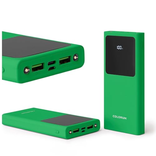 FOREVER Colorum Power Bank 10000mAh Grün - Tragbarer Externer Handy-Akku mit USB-C oder microUSB - Powerbank mit Display LED - Gleichzeitiges Laden von Zwei Geräten - Powerbank mit Zwei LED-Dioden von FOREVER