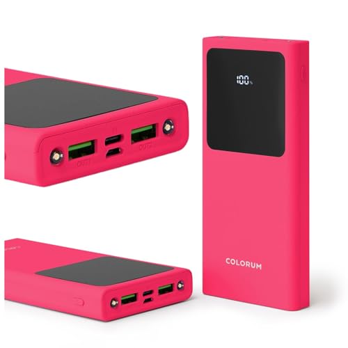 FOREVER Colorum Power Bank 10000mAh Magenta - Tragbarer Externer Handy-Akku mit USB-C oder microUSB - Powerbank mit Display LED - Gleichzeitiges Laden von Zwei Geräten - Powerbank mit Zwei LED-Dioden von FOREVER