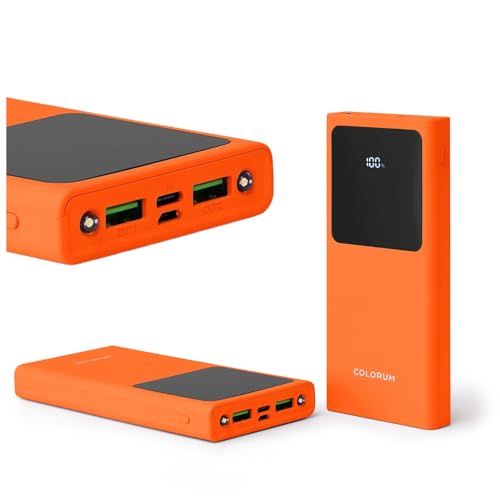FOREVER Colorum Power Bank 10000mAh Orange - Tragbarer Externer Handy-Akku mit USB-C oder microUSB - Powerbank mit Display LED - Gleichzeitiges Laden von Zwei Geräten - Powerbank mit Zwei LED-Dioden von FOREVER
