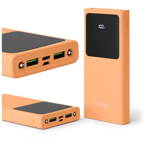 FOREVER Colorum Power bank 10000mAh Pfirsichflaum - Tragbarer Externer Handy-Akku mit USB-C microUSB - Powerbank mit Display LED - Gleichzeitiges Laden von Zwei Geräten - Powerbank mit Zwei LED-Dioden von FOREVER