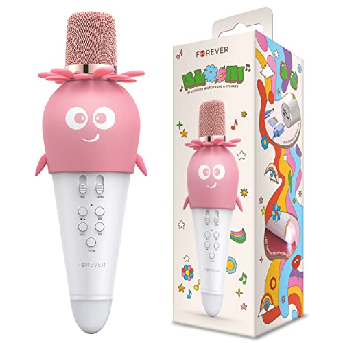 FOREVER Mikrofon mit Bluetooth-Lautsprecher AMS-200 Flower Carrot Karaoke für Kinder Geschenk Sprachmodulation RGB LED-Hintergrundbeleuchtung Smartphone-Kopplung von FOREVER