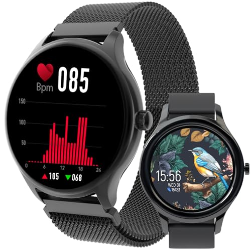 FOREVER Smartwatch Damen Herren Forevive SB-340 Schwarz 1.32 Zoll - Sportuhr mit Schrittzähler Fitness Tracker Herzfrequenz Schlaftracker SpO2 Überwachung - Smartwatch Wasserdicht IP68 - iOS/Android von FOREVER