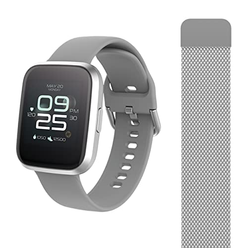 FOREVER smartwatch ForeVigo 2 SW-310 IP68 Bluetooth: v 5.0 Auflösung 240 x 240 px 180 mAh Akku 12 Tage Schrittzähler Kalorien Verbindungen 2 Armbänder (Black) (Silver) von FOREVER