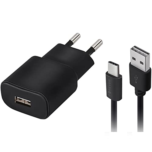 FOREVER 10W USB Ladegerät mit USB-C Kabel Schwarz - 2A Schnellladegerät für Smartphones Tablets - Handy Ladegeräte für Laden und Datenübertragung - Universelles USB C Netzteil für alle Geräte von FOREVER