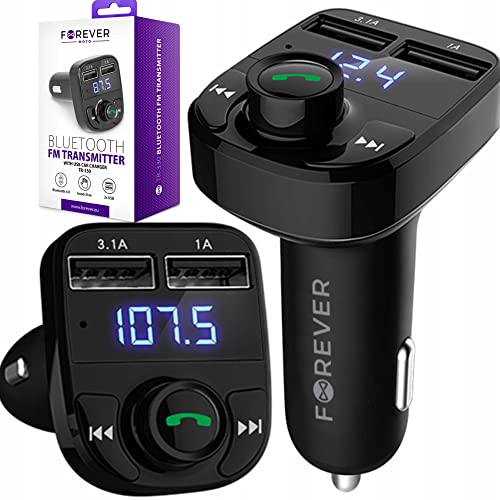 Forever Bluetooth FM Transmitter, Auto Ladegerät mit 2 USB Anschlüsse und Freisprecheinrichtung, Auto Radio Transmitter KFZ Wireless Bluetooth FM Radio Adapter Unterstützt USB Stick von FOREVER