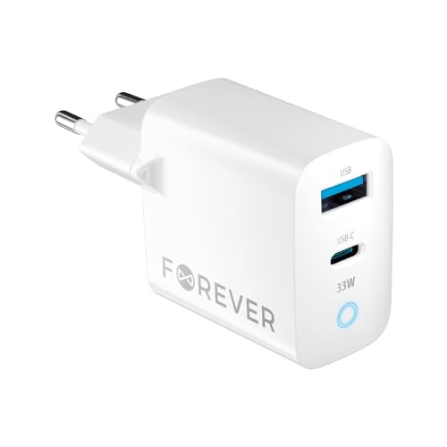 Forever schnell Ladegerät Netzteil GaN PD QC 1X USB, 1XUSB-C 33W für Alles Handy iPhone Xiaomi Huawei Motorola Samsung 3A hohe Qualität, Smartphone, elektrische Zigarette, Smartwatch, ipad von FOREVER