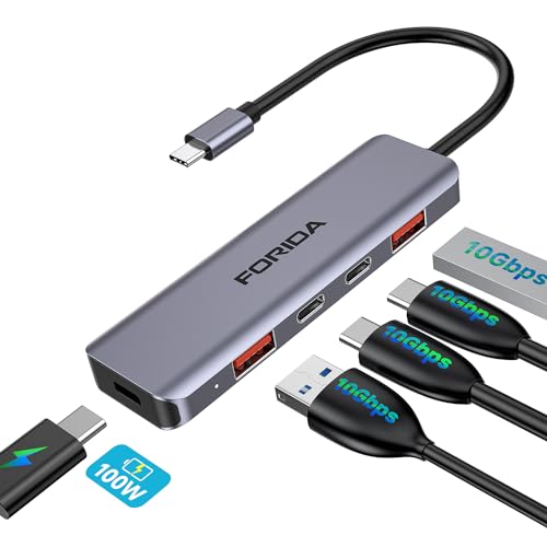 FORIDA USB C Hub, 10 Gbps USB C Splitter für Laptop, 2 USB C 3.2 und 2 USB A 3.2 Datenanschlüsse, 100 W Power Charging, für MacBook Air/Pro, Surface Pro, XPS, PC, iPhone 15/15 Pro/ 15 Pro Max von FORIDA