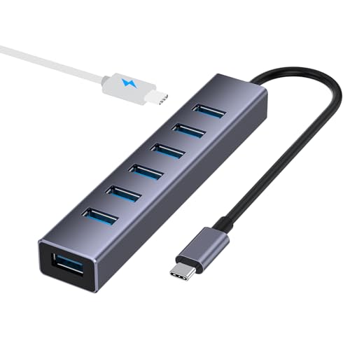 USB-Hub, 7 Anschlüsse, USB 3.0 Hub, FORIDA 3.0 USB-Splitter mit individuellen An-/Aus-Schaltern und Lichtern, 1,2 m langes USB-Hub, USB-Verlängerung für Laptop und PC von FORIDA