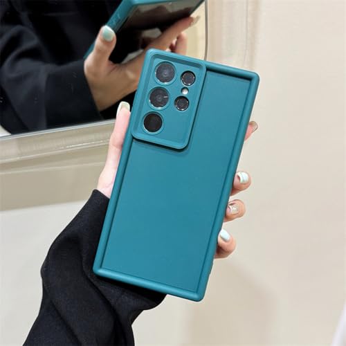 Candy Liquid Silicone Soft Case für Samsung Galaxy S24 S23 S22 S21 Ultra Plus FE A54 A34 A14 A73 A53 A33 Objektivschutzabdeckung, Dunkelgrün, Für Galaxy A53 von FORLUZ