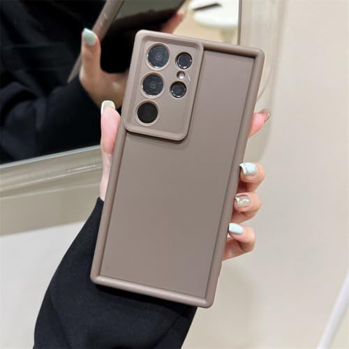 Candy Liquid Silicone Soft Case für Samsung Galaxy S24 S23 S22 S21 Ultra Plus FE A54 A34 A14 A73 A53 A33 Objektivschutzabdeckung, braun, für S21 Ultra von FORLUZ
