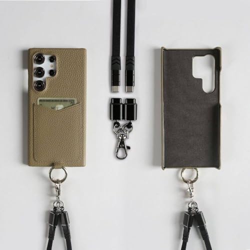FORLUZ Ladekabel-Lanyard-Hülle für Samsung Galaxy S24 Ultra S23 S22 S21FE S20 Note20 Umhängegurt mit Kartenfach, Khaki-schwarzer Gurt, für Samsung Galaxy S24 Ultra FORLUZ Ladekabel-Lanyard-Hülle für Samsung Galaxy S24 Ultra S23 S22 S21FE S20 Note20 Umhängegurt mit Kartenfach, Khaki-schwarzer Gurt, für Samsung Galaxy S24 Ultra von FORLUZ