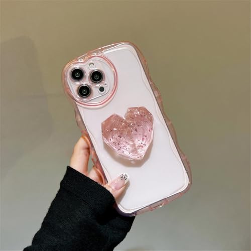 FORLUZ Love Heart Glitter Ringhalter Ständer Gewellte, klare, weiche Handyhülle für iPhone 15 14 12 13 Pro Max 14Plus XS XR XS Süße Hülle, Pink, Für iPhone 13Pro von FORLUZ