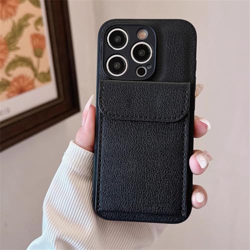 FORLUZ Luxuriöse Handyhülle mit Kartenhalter für iPhone 15 13 14 Pro Max Plus, weiche Silikon-Vollkameraschutzhülle, Schwarz, für iPhone 14 Plus von FORLUZ