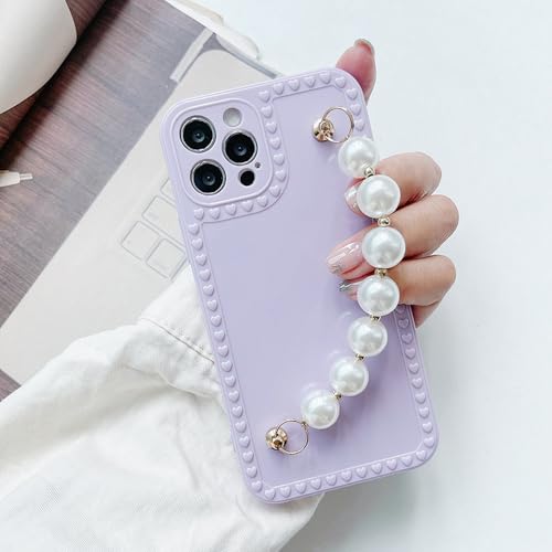 FORLUZ Perlenarmband, Handgelenksschlaufe, Kette, weiche Handyhülle für iPhone 13 12 14 Pro MiNi 11 XR X XS Max 7 8 Plus 6 SE 2 3 Rückseite, Lila, Für iPhone 14ProMax von FORLUZ