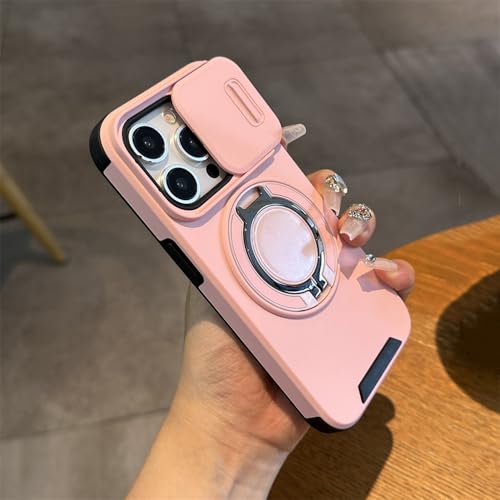 FORLUZ Schiebekameraobjektiv-Schutzhülle für iPhone 15 14 Plus 13 12 11 Pro Max Ring Magnethalterung Stoßfeste Panzerabdeckung, Pink, Für iPhone 15 von FORLUZ