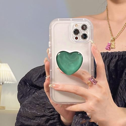 FORLUZ Stoßfeste transparente weiche Hülle für iPhone 13 12 Pro Max 14 11 XS XR 7 8 Plus Glas Love Heart Holder Standhalterung Abdeckung, A, Für iPhone 14ProMax von FORLUZ