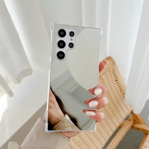 Luxuriöse Spiegel-Handyhülle für Samsung Galaxy S23 S22 S21 Ultra, stoßfeste Rückseite für Samsung S24 S21 S22PLUS, Make-up-Hülle, Silber, für S23 Ultra von FORLUZ