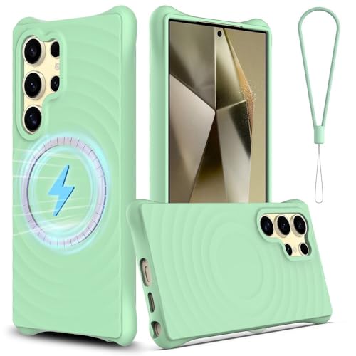 Magnetische Hülle aus flüssigem Silikon für Samsung Galaxy S24 Ultra S23 FE Plus Hülle Kabelloses Laden Vollständiger Schutz, grün, für Galaxy S23 Ultra von FORLUZ