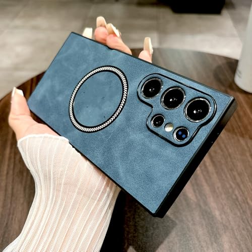 Retro-Lederhülle für Samsung Galaxy S24 S23 S22 S21 Note 20 Ultra FE Note20 S 24 23 S23FE Sichere Magnethüllen, Dunkelblau, Für Samsung S21 FE von FORLUZ
