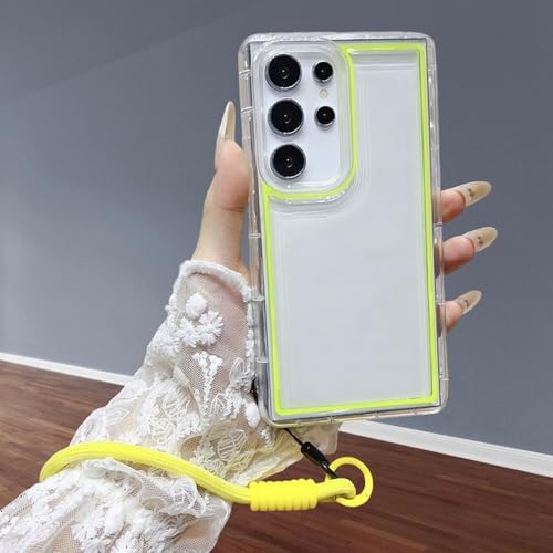 Transparente Handyhülle für Samsung Galaxy S24 Ultra S23 S22 Plus S21 S20 FE, weiche Silikon-TPU-Transparenthülle mit Umhängeband, gelb, für S21 Ultra von FORLUZ