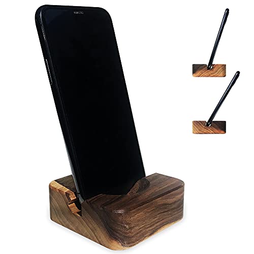 ZLOH® Handy Halterung Holz Ständer Handy Stativ für Smartphone 2 Betrachtungswinkel (8 x8 x 3cm) ideales Schreibtisch Zubehör mobile Halterung für Home Office aus Massivholz rutschfest (Nussbaum) von FORMGUT