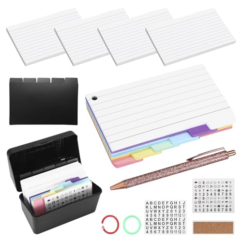 Karteikasten Box A7, 14.5 x 9.1 x 8.3 cm KarteikartenBox inkl 350 A7 Karteikarten Weiß und Bunt 2 Ringen 2 Alphanumerisches Zeichen Aufkleber, Lernkarteibox für Unterwegs Lernen Notizen Schulsachen Karteikasten Box A7, 14.5 x 9.1 x 8.3 cm KarteikartenBox inkl 350 A7 Karteikarten Weiß und Bunt 2 Ringen 2 Alphanumerisches Zeichen Aufkleber, Lernkarteibox für Unterwegs Lernen Notizen Schulsachen von FORNORM